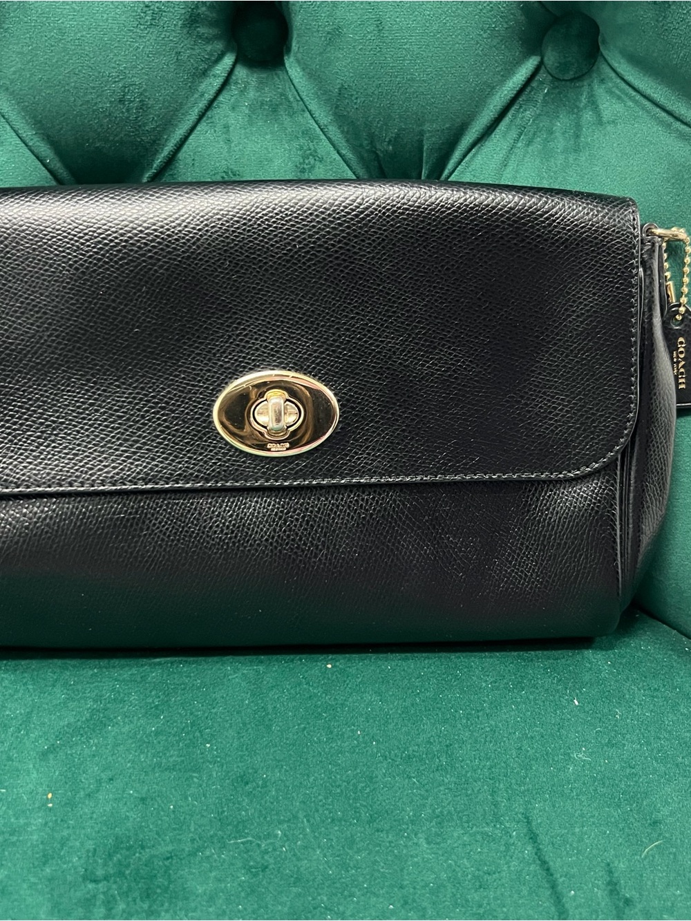Coach Black Leather Shoulder Bag with Gold Turn-Lock